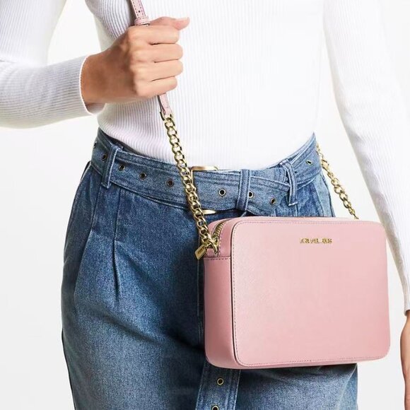 Michael Kors Jet Set Large Saffiano Leather Crossbody Bag # Pale Pink - Picture 1 of 11